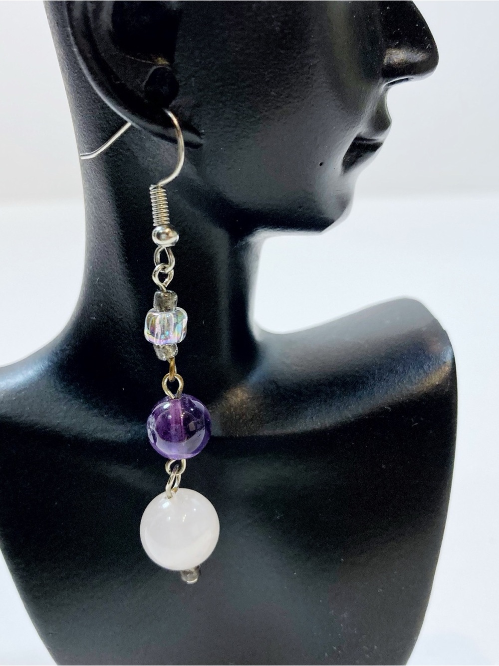 Handmade amethyst RoseQuartz and clear magical Bead Drop Earrings